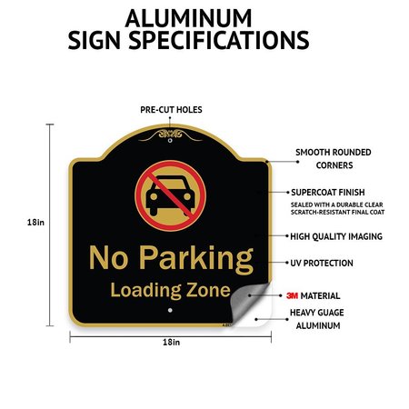 Signmission No Parking or Standing Fire Lane W/ Right Arrow, Black & Gold Alum Sign, 18" x 18", BG-1818-23682 A-DES-BG-1818-23682